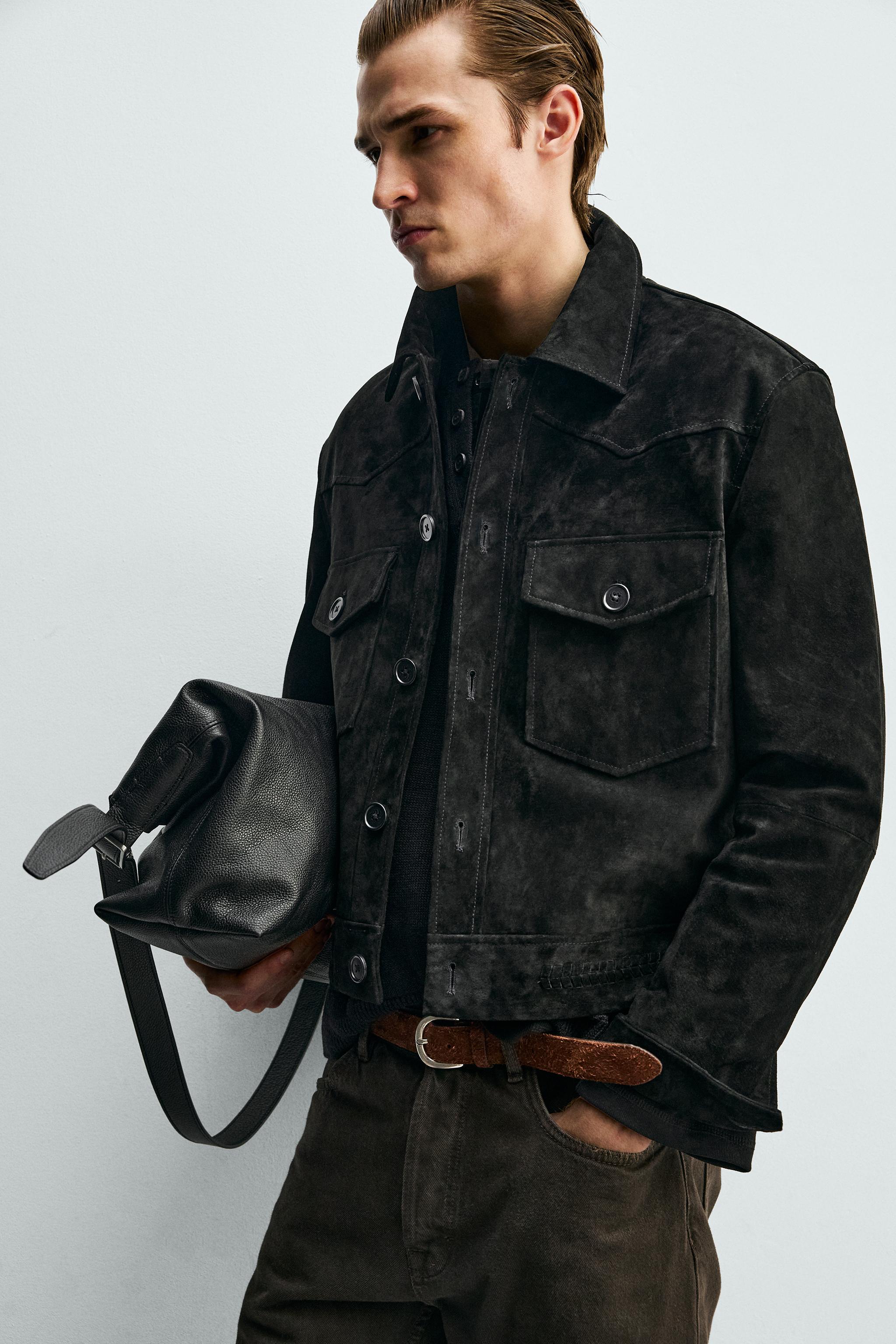 SUEDE LEATHER CROPPED FIT JACKET